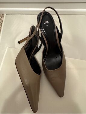 Zara Taupe Pointed Slingback Heels